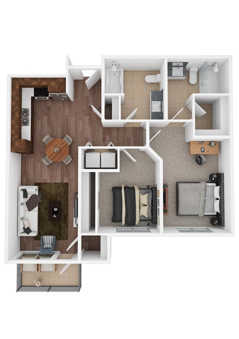Floor plan for 2 beds, 2 baths, 850 sqft